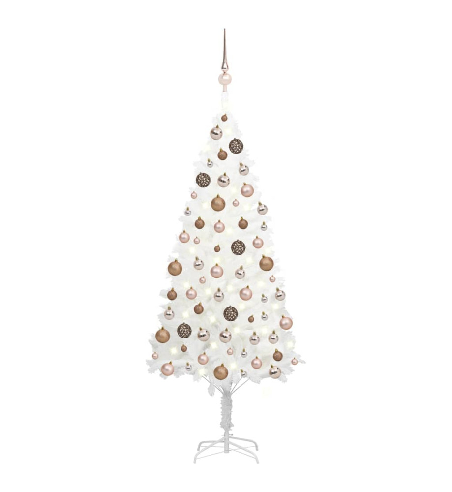 Arbre de Noël artificiel pré-éclairé et boules blanc 180 cm