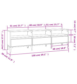 Meuble TV sonoma gris 150x30x44,5 cm bois d'ingénierie