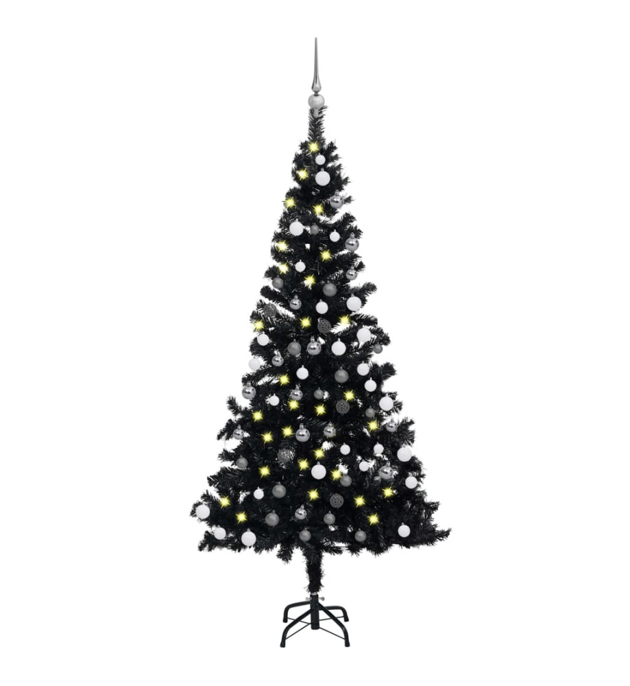 Arbre de Noël artificiel pré-éclairé et boules noir 120 cm PVC