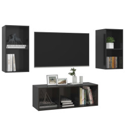 Ensemble de meuble TV 3 pcs Noir brillant Aggloméré