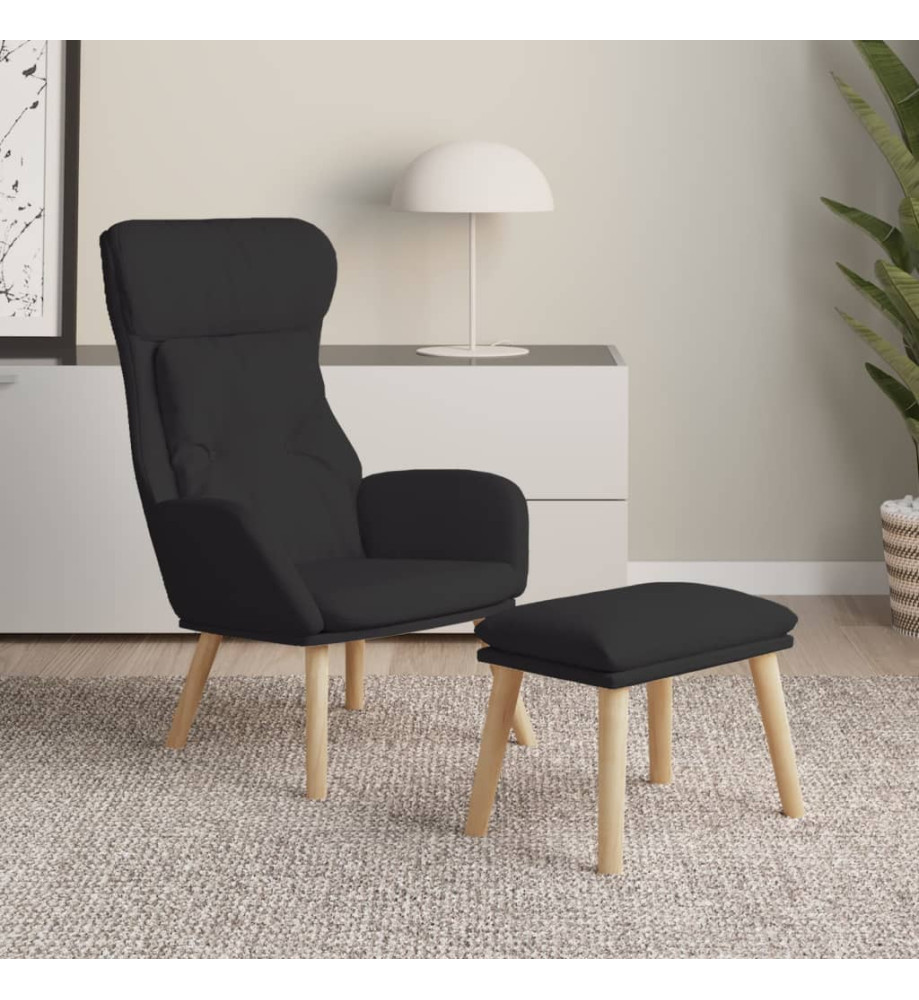 Chaise de relaxation avec repose-pied Noir Tissu