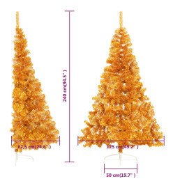 Demi sapin de Noël artificiel avec support doré 240 cm PET
