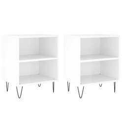 Tables de chevet 2pcs blanc brillant 40x30x50cm bois ingénierie