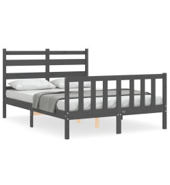 Cadre de lit avec tête de lit gris petit double bois massif