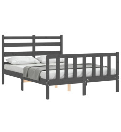 Cadre de lit avec tête de lit gris petit double bois massif