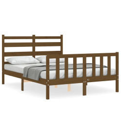 Cadre de lit avec tête de lit marron miel bois massif