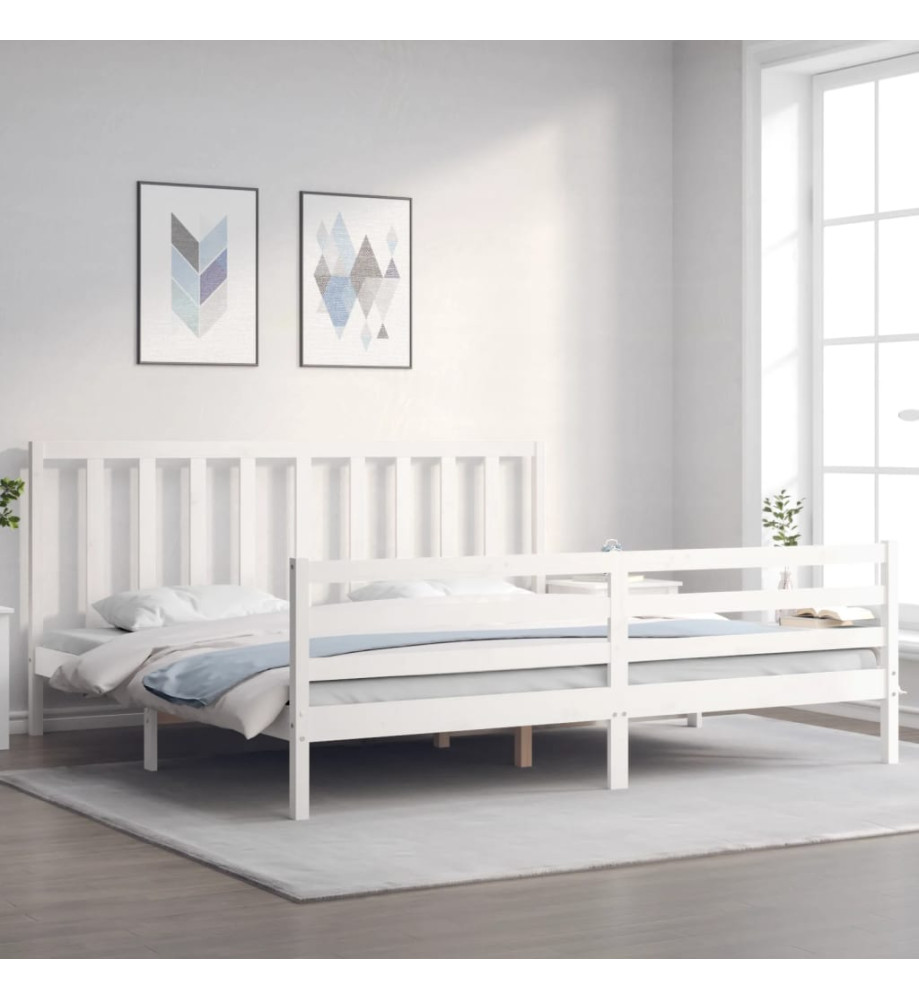 Cadre de lit avec tête de lit blanc Super King bois massif Cadre de lit avec tête de lit blanc Super King bois massif