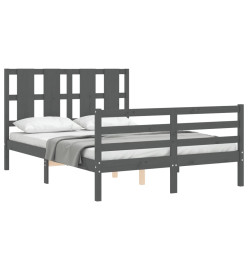 Cadre de lit avec tête de lit gris petit double bois massif