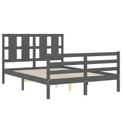 Cadre de lit avec tête de lit gris petit double bois massif