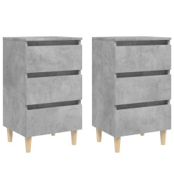 Tables de chevet avec pieds en bois 2 pcs Gris béton 40x35x69cm