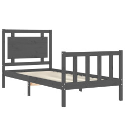 Cadre de lit avec tête de lit gris 90x190 cm bois massif