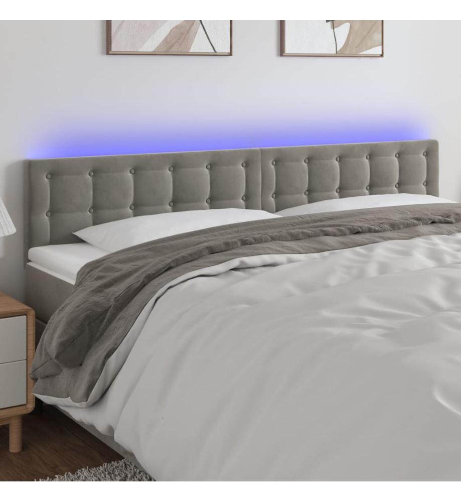 Tête de lit à LED Gris clair 160x5x78/88 cm Velours Tête de lit à LED Gris clair 160x5x78/88 cm Velours