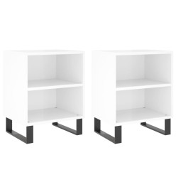 Tables de chevet 2pcs blanc brillant 40x30x50cm bois ingénierie