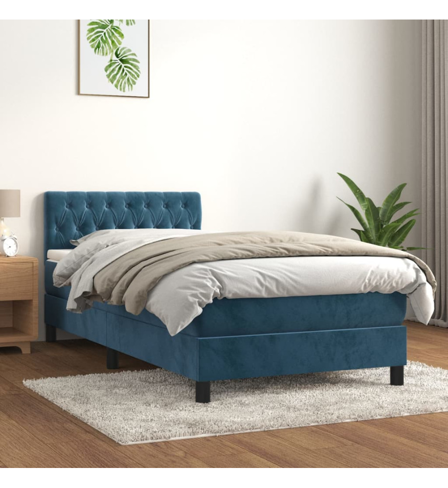 Lit à sommier tapissier avec matelas Bleu foncé 100x200 cm Lit à sommier tapissier avec matelas Bleu foncé 100x200 cm
