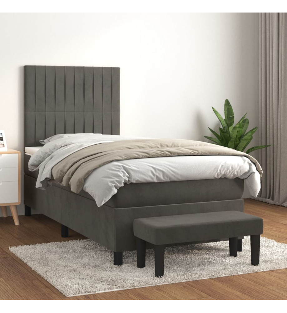 Lit à sommier tapissier avec matelas Gris foncé 100x200 cm Lit à sommier tapissier avec matelas Gris foncé 100x200 cm