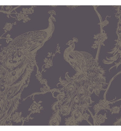 DUTCH WALLCOVERINGS Papier peint Paon Violet et argenté