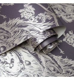 DUTCH WALLCOVERINGS Papier peint Paon Violet et argenté