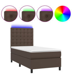 Sommier tapissier et matelas et LED Marron 80x200 cm Similicuir