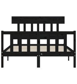 Cadre de lit avec tête de lit noir 140x190 cm bois massif
