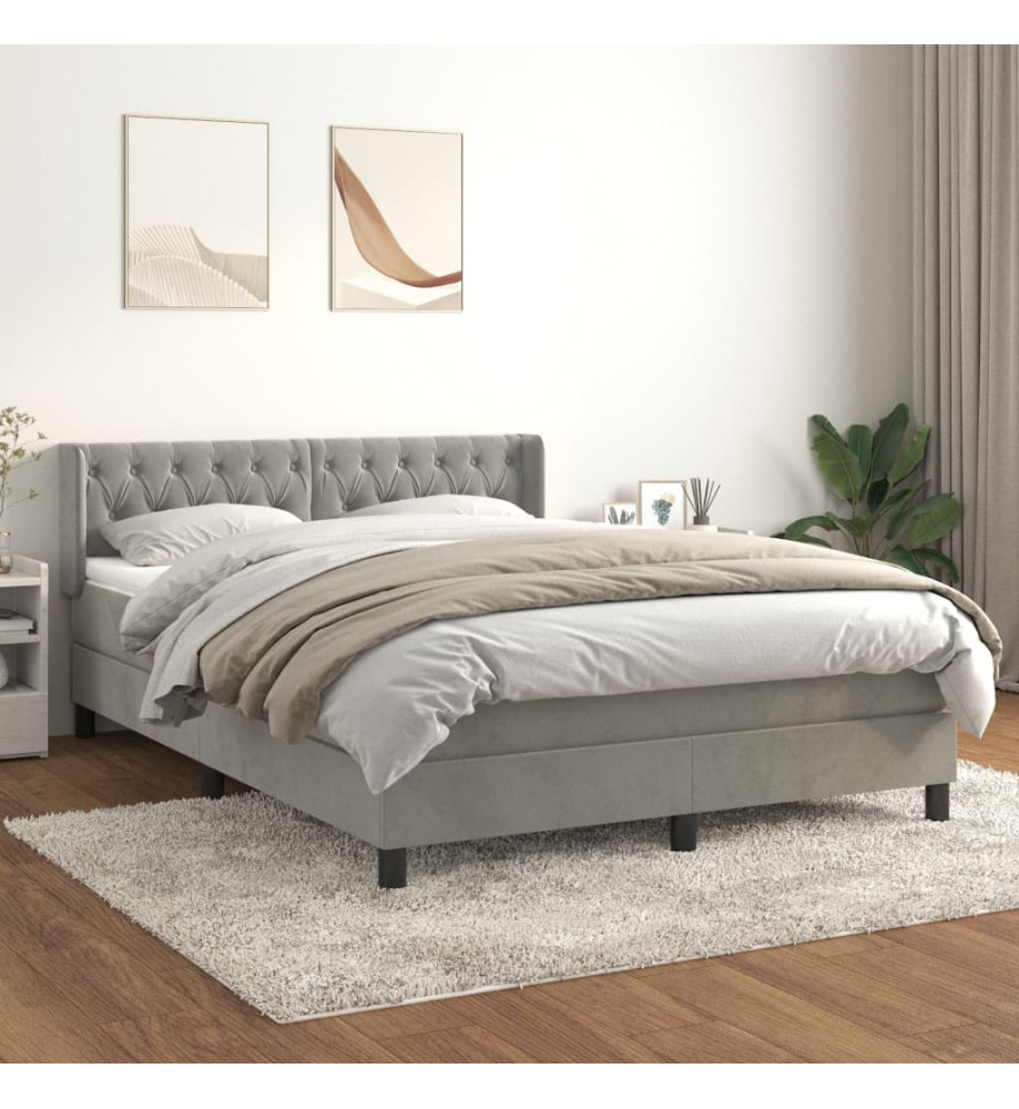 Lit à sommier tapissier et matelas Gris clair 140x200cm Velours Lit à sommier tapissier et matelas Gris clair 140x200cm Velours