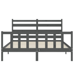Cadre de lit avec tête de lit gris King Size bois massif