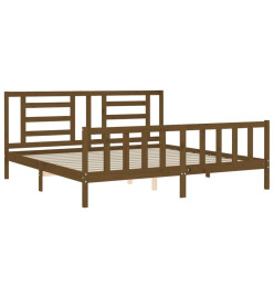 Cadre de lit avec tête de lit marron miel 200x200cm bois massif