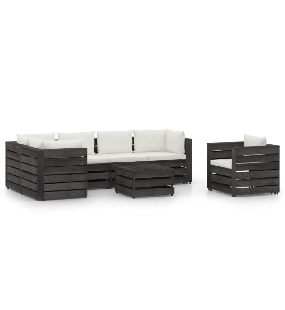 Salon de jardin 7 pcs avec coussins Bois imprégné de gris Salon de jardin 7 pcs avec coussins Bois imprégné de gris
