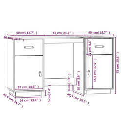 Bureau avec armoires 135x50x75 cm Bois massif de pin