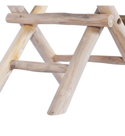 Tabouret pliable Cuir véritable et bois de teck massif