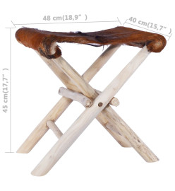 Tabouret pliable Cuir véritable et bois de teck massif