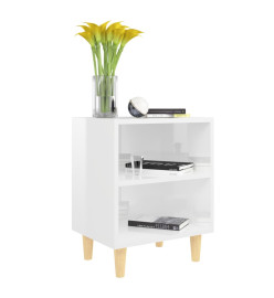 Tables de chevet pieds en bois 2 pcs Blanc brillant 40x30x50 cm