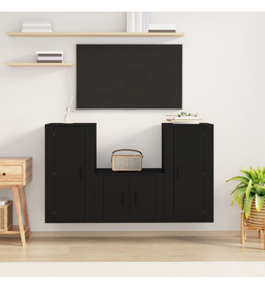 Ensemble de meubles TV 3 pcs Noir Bois d'ingénierie