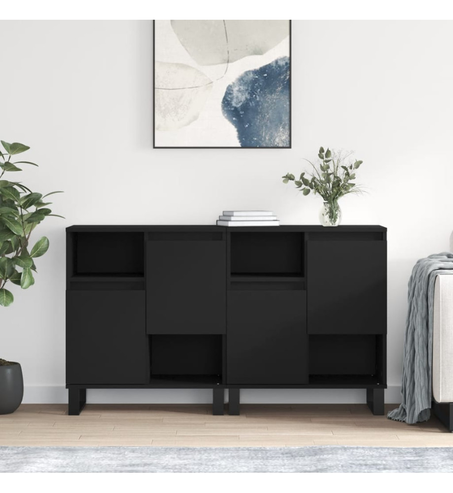 Buffets 2 pcs noir bois d'ingénierie Buffets 2 pcs noir bois d'ingénierie
