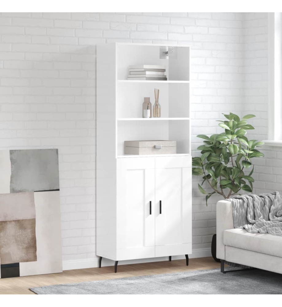 Buffet haut Blanc brillant 69,5x34x180 cm Bois d'ingénierie Buffet haut Blanc brillant 69,5x34x180 cm Bois d'ingénierie