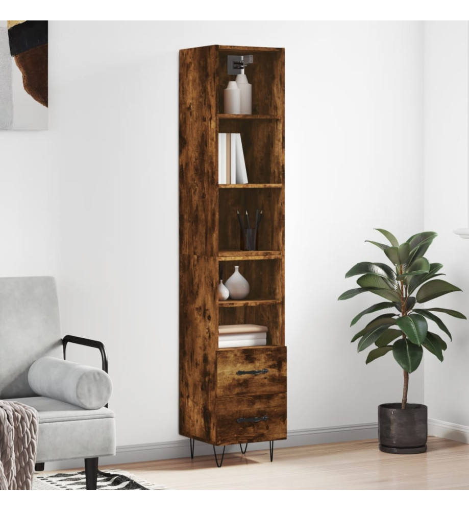 Buffet haut Chêne fumé 34,5x34x180 cm Bois d'ingénierie Buffet haut Chêne fumé 34,5x34x180 cm Bois d'ingénierie