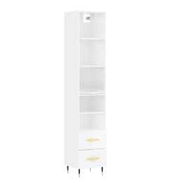 Buffet haut Blanc brillant 34,5x34x180 cm Bois d'ingénierie