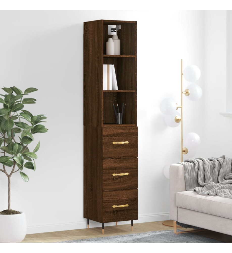 Buffet haut Chêne marron 34,5x34x180 cm Bois d'ingénierie Buffet haut Chêne marron 34,5x34x180 cm Bois d'ingénierie
