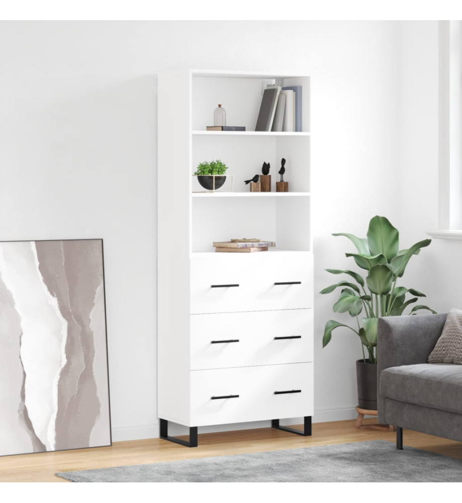Buffet haut Blanc brillant 69,5x34x180 cm Bois d'ingénierie Buffet haut Blanc brillant 69,5x34x180 cm Bois d'ingénierie