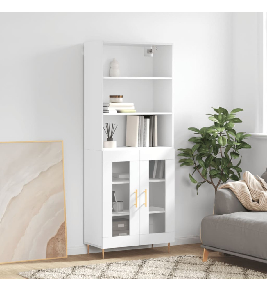 Buffet haut Blanc brillant 69,5x34x180 cm Bois d'ingénierie Buffet haut Blanc brillant 69,5x34x180 cm Bois d'ingénierie