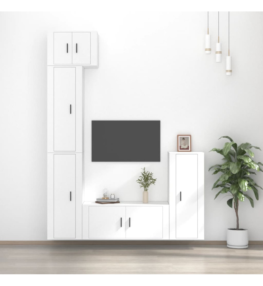 Ensemble de meubles TV 5 pcs Blanc Bois d'ingénierie