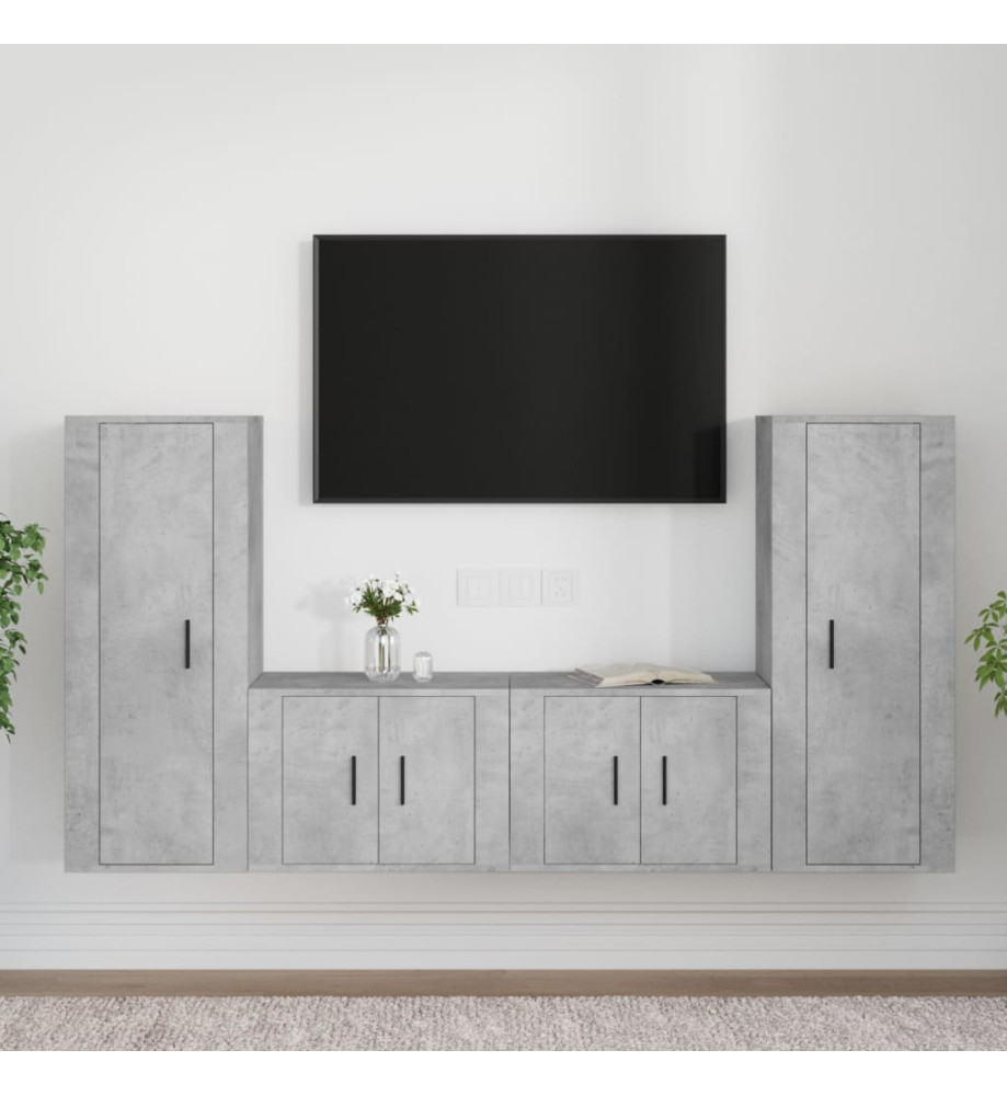 Ensemble de meubles TV 4 pcs Gris béton Bois d'ingénierie