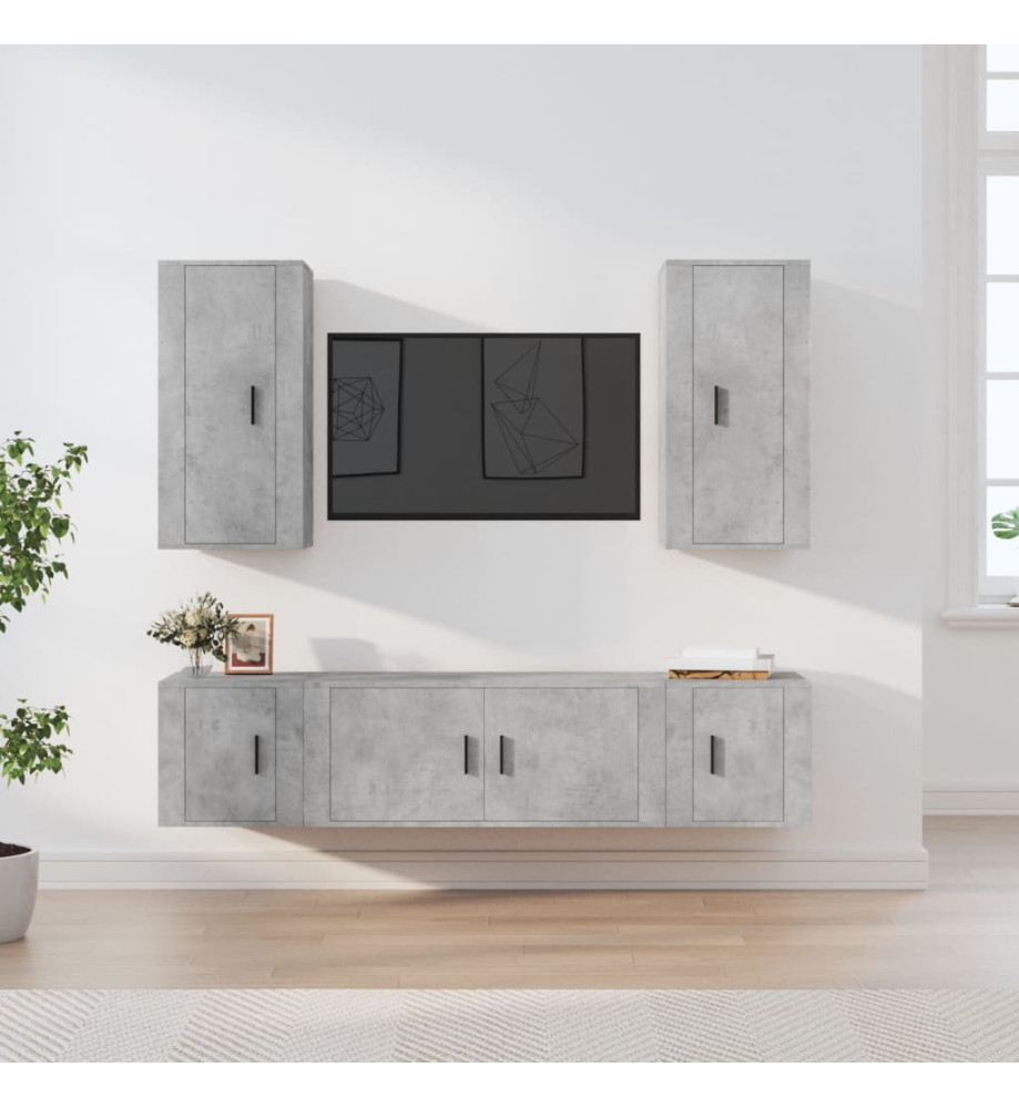 Ensemble de meubles TV 5 pcs Gris béton Bois d'ingénierie