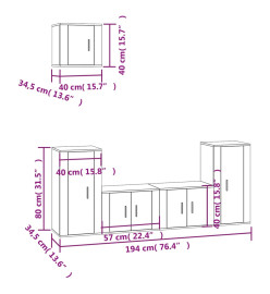 Ensemble de meubles TV 5 pcs Gris béton Bois d'ingénierie