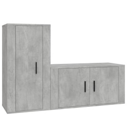 Ensemble de meubles TV 2 pcs gris béton bois d'ingénierie