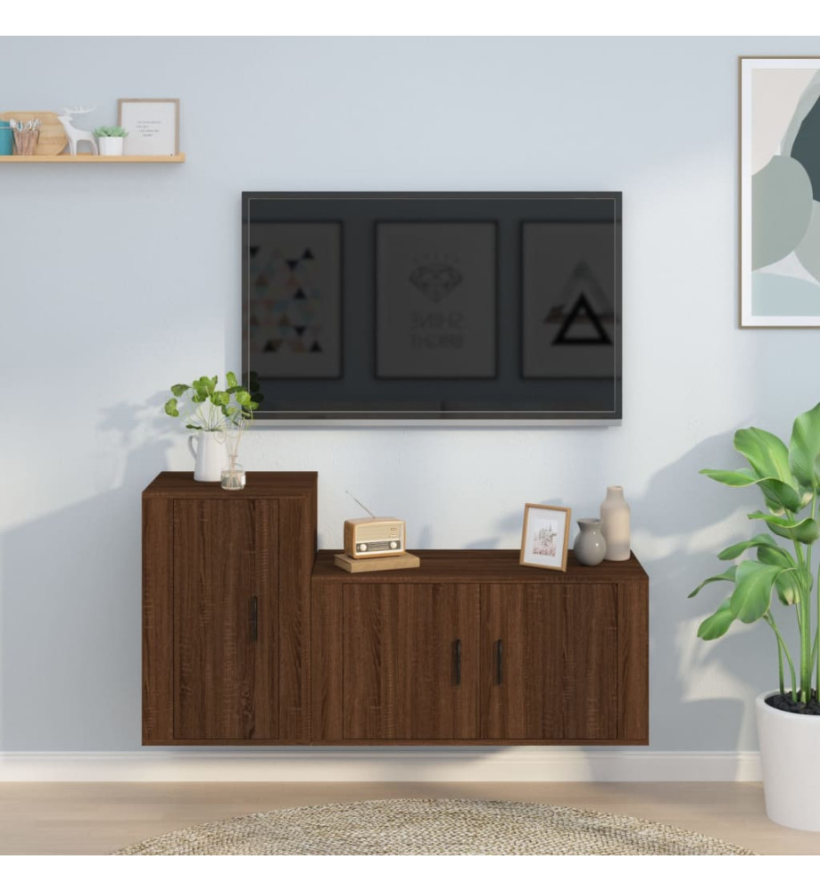 Ensemble de meubles TV 2 pcs Chêne marron Bois d'ingénierie