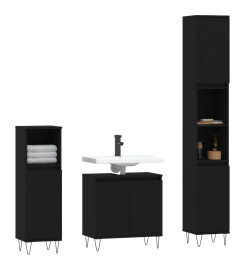 Ensemble d'armoires salle de bain 3 pcs noir bois d'ingénierie