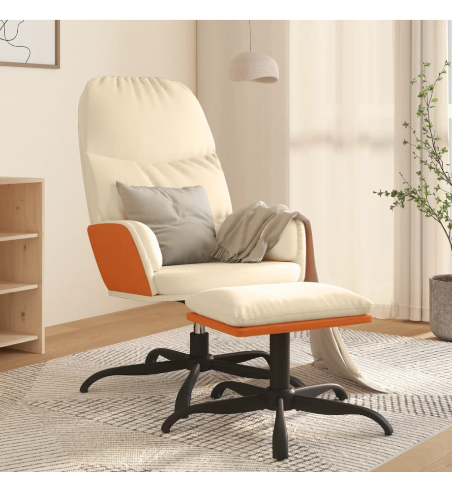 Chaise de relaxation avec tabouret Crème Tissu