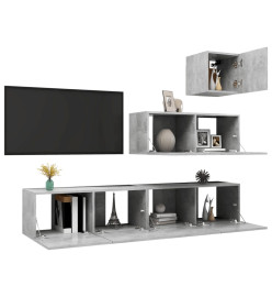 Ensemble de meuble TV 4 pcs Gris béton Aggloméré