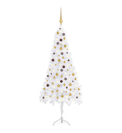 Arbre de Noël artificiel d'angle LED et boules Blanc 240 cm PVC