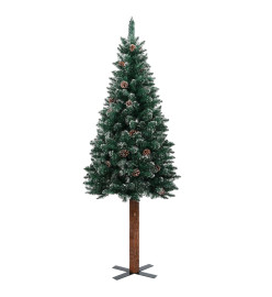 Sapin de Noël mince pré-éclairé et boules vert 210 cm